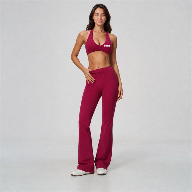 Women Workout Outfit Activewear Quick Dry Sports Bra and High Waist Flare Pants 2 Piece Yoga Set