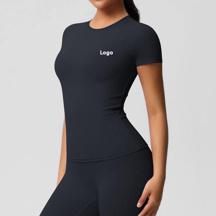 80 Nylon 20 Spandex Brushed Compression Running T-shirt Quick Dry Short Sleeve Yoga Fitness T-shirt