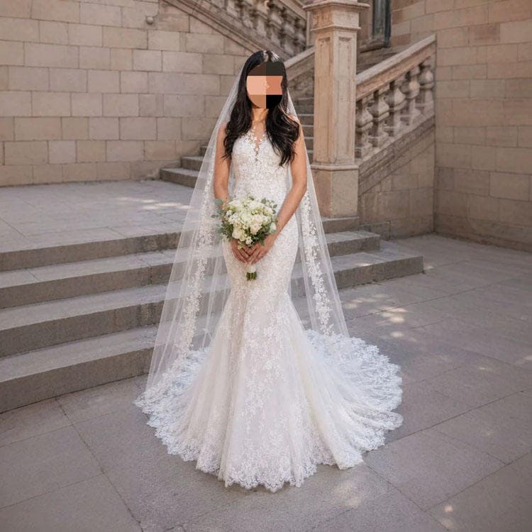 Wenshuo 2026 New Sexy V Neck Women Wedding Dress Mermaid Style Dress with Train Backless Embroidery Bridal Gown