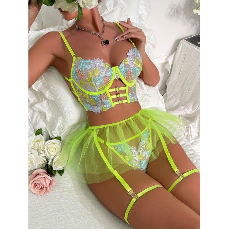 New INS Flowers Embroidered Slim Sexy Strap With Lace Skirt Sexy Lingerie G String