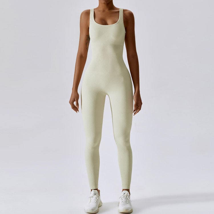 Hot Sell Elastic Solid Yoga Pilates Ribbed Yoga Sets Fitness Women One Piece Jumpsuit Seamless Yoga Leggings