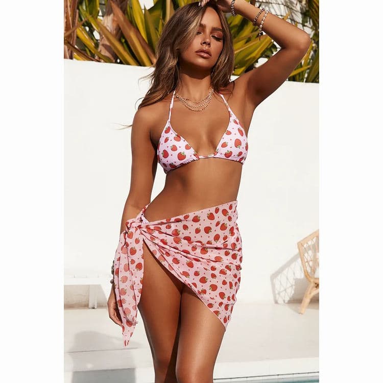 Wholesale Sexy Printed New Design Trendy Swimwear Three Piece 2024 Hot Sale Light Halter Bikini