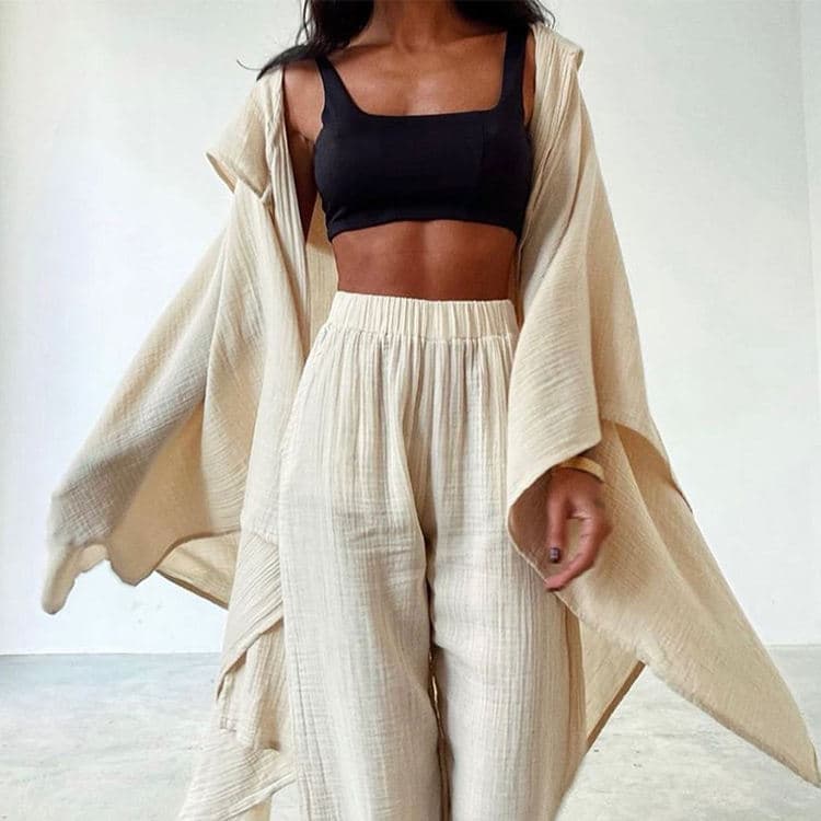 2023 Autumn New Fashion Long Sleeve Bohemian Cotton and Linen Two Piece Set Women Set