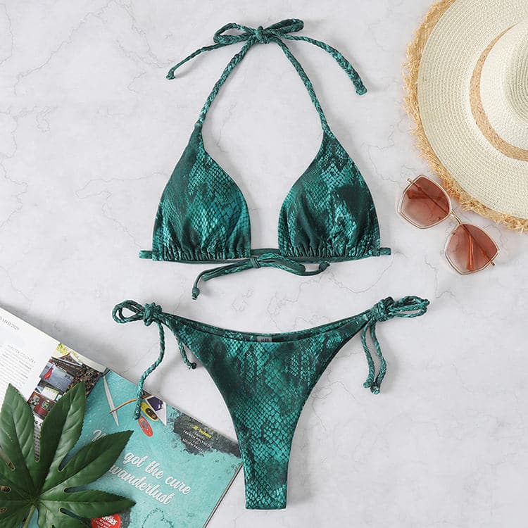 2023 New Women Bikini Green Color Swimwear Open Back Swimwear Bikini