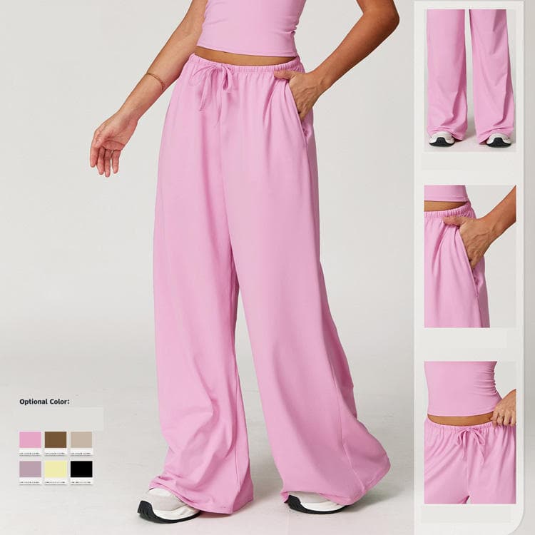 Brushed Yoga Pants Fashion Wide Leg Loose Women Sports and Fitness Pants with Elastic Drawstring