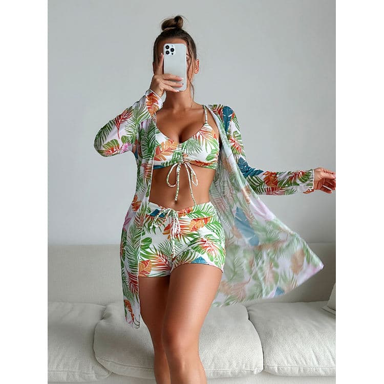 New 3 Piece Bikini Set Swimsuit With Cover Ups Print Conservative Swimsuit Swimwear Manufacturer Custom Swimsuits