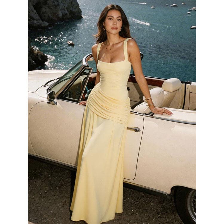 Wenshuo Cami Evening Dress Wholesale Pleated Maxi Dress Custom logo Bandage Party Dress Factory Directly