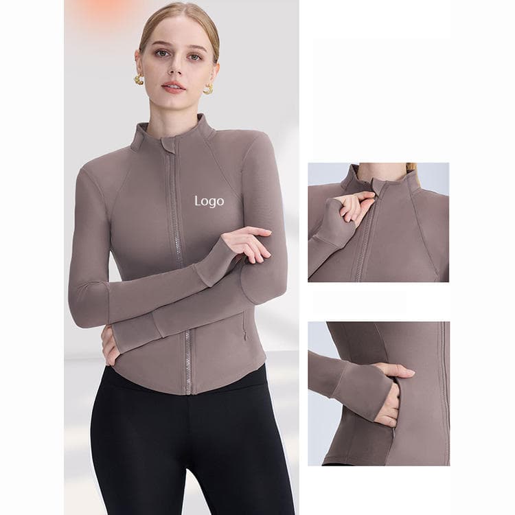 Nude Stand Collar Zipper Yoga Clothes Women's Slim Breathable Tight Fit Quick-Drying Tops Running Fitness Jacket