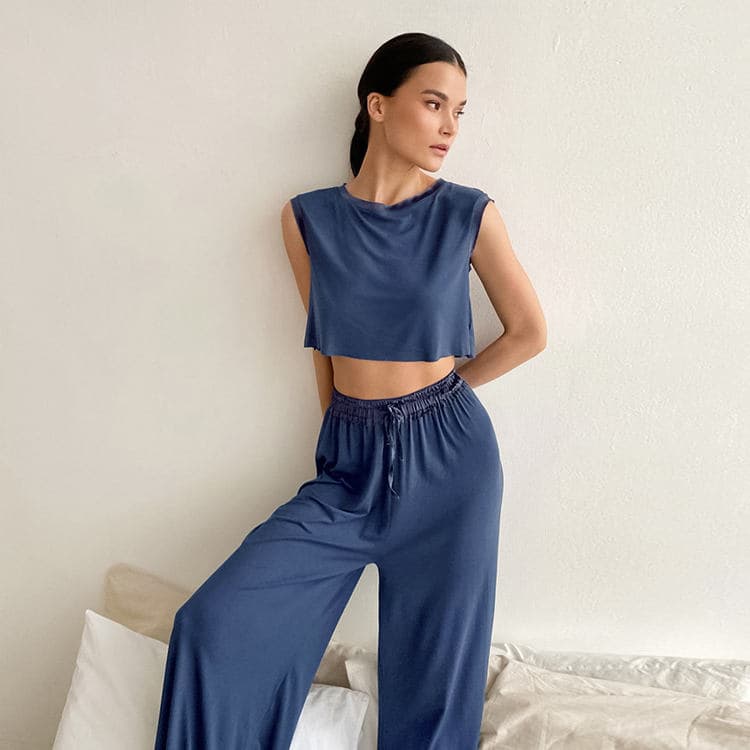 Summer Tank Top Pajamas Short Sleeveless Knitted Pants Loose and Comfortable Two Piece Women's Home Furnishing