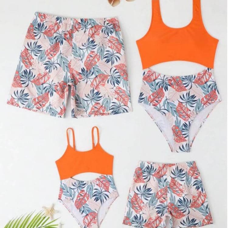 Lovely Floral Print Swimsuit Family Parent Child Bathing Suit 2024 New Summer Holiday Big Family Beach Suit
