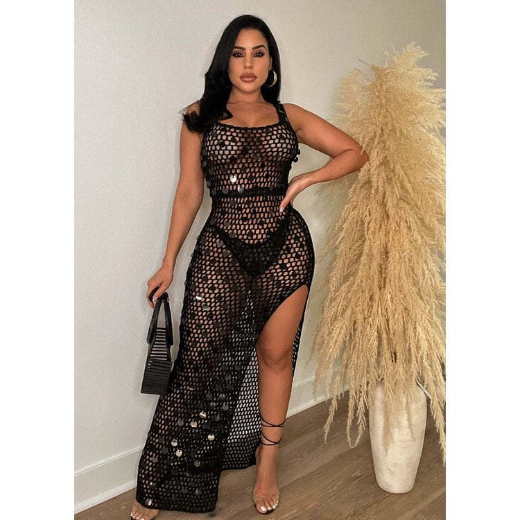 Sequined swimsuit outerwear wholesale Split cover up custom logo Knitted bikini cover up factory directly