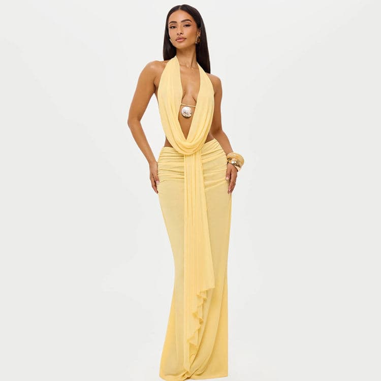 New Arrival Pleated Off-the-Shoulder Backless Top and Sexy Bodycon Skirt Set
