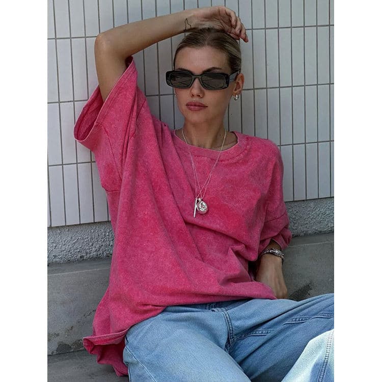 Wholesale Washed Distressed Short Sleeve T-Shirts Summer Loose Casual T-Shirts 100% Cotton Brushed T-Shirts