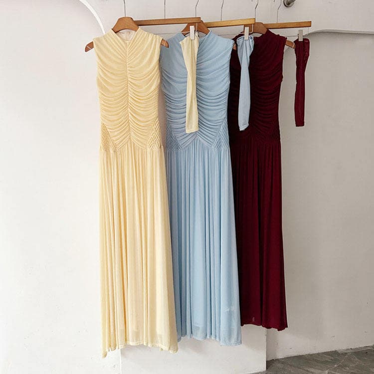 Wenshuo Fashion Pleated Dress Wholesale Solid Color Dress Custom logo High Quality Dress Factory Directly
