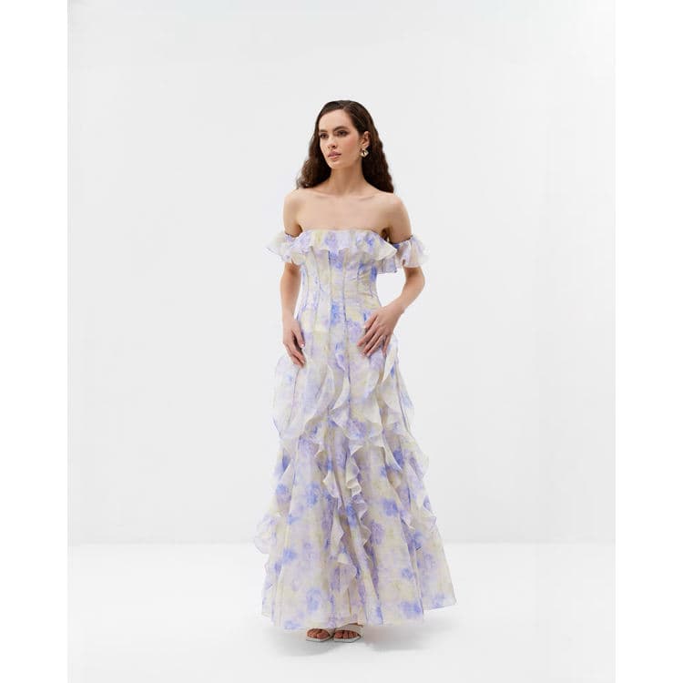 Wholesale Seaside Vacation Style Camisole Dress French Ruffled Beach Dress Elegant One Shoulder Dress for Women