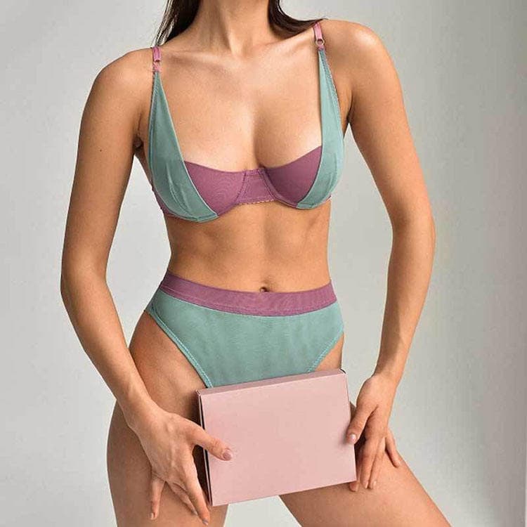 Comfortable Breath Push up Pure Desire Contrasting Color Sexy Bra and Panties Women Underwear Set
