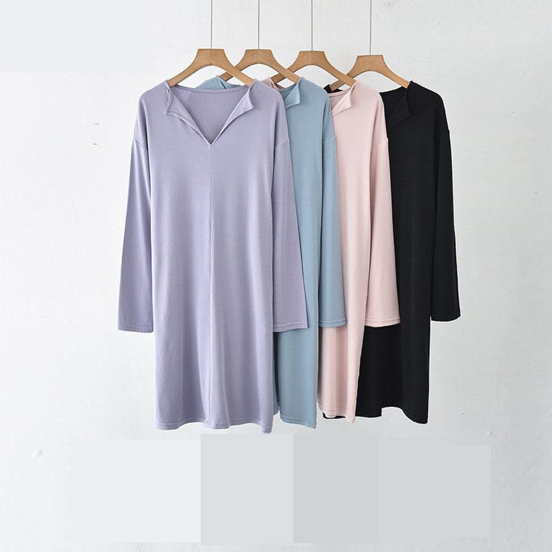 V Neck Home Clothes Wholesale Modal Solid Color Nightdress Custom logo Soft Long Sleeved Pajamas Factory Directly