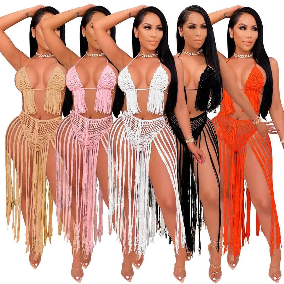 Women Fashion Tassel Sexy Crochet Ladies Beach Swimwear Bikini