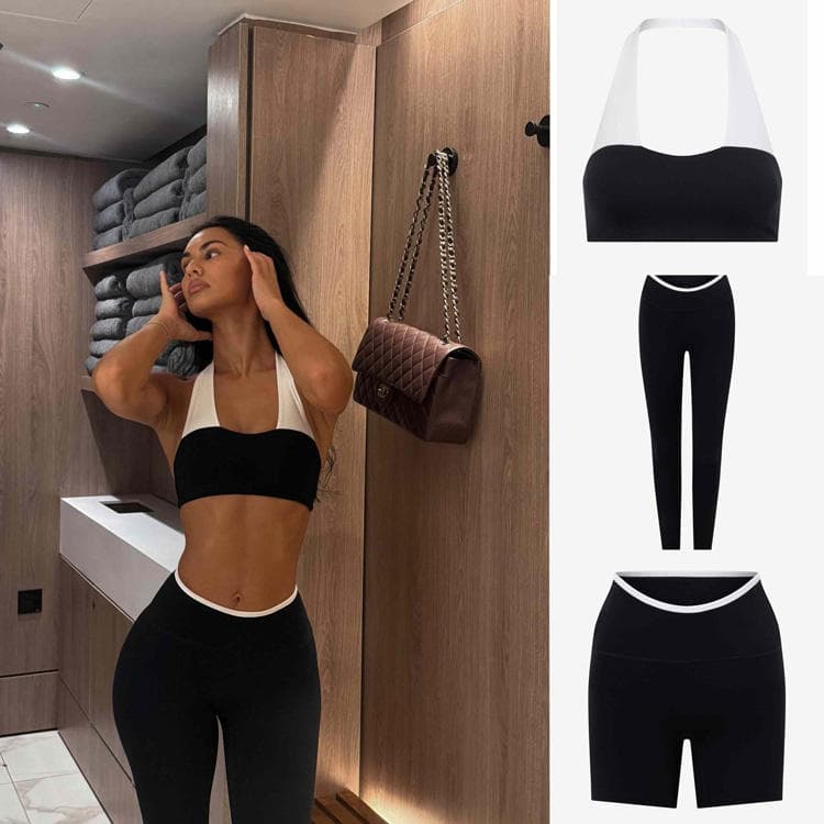 Nylon Spandex Workout Set Color Block Padded Bra and High Waist Quick-drying Hip Lift Legging Sexy 2 Piece Yoga Set