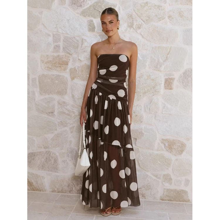 Wenshuo Casual Polka Dot Dress Wholesale Fashion Strapless Dress Custom logo Long Mesh Dress Factory Directly