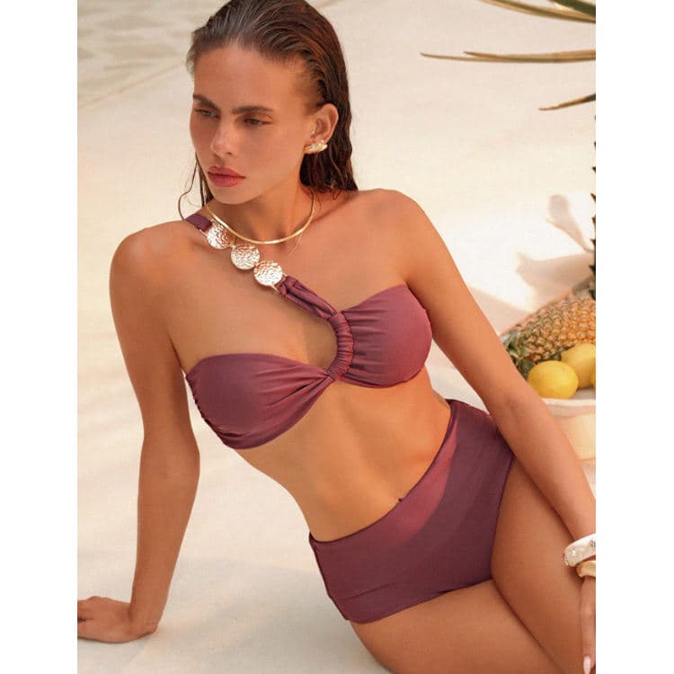 Wholesale Summer Knot-Design Bikini Sexy One Shoulder High Waisted Beach Bikini