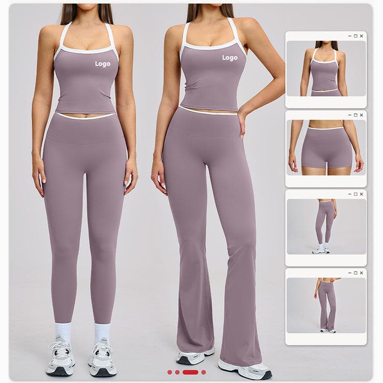 78 Nylon 22 Spandex Nude Feeling Activewear Contrast Color Tank Top and Legging Yoga Set