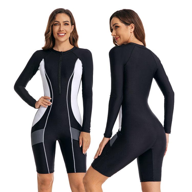 Long Black White Color Blocking Women Surfing Suit Long Sleeve Women Rash Guard
