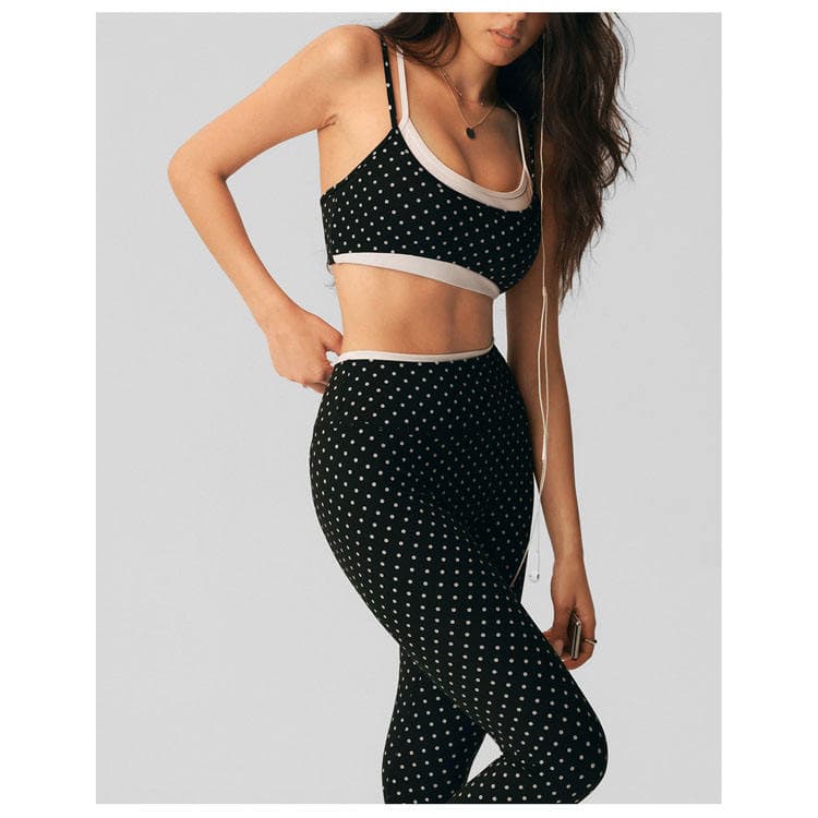 Nylon Spandex Nude Feel 2 in 1 Running Workout Set Dots Bra and Impact Legging Yoga Set