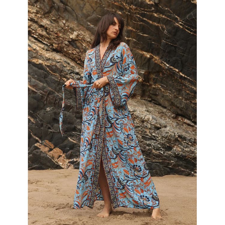 New Beach Cover Ups Rayon Printed Cardigan Bikini Cover Ups Vacation Kimono