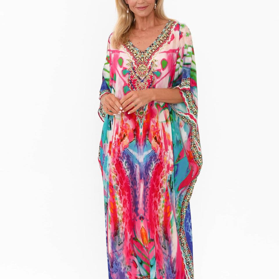 Hot Floral Printed Beach Kaftan Tie Dye Printed Long Dress Holiday Bikini Cover Ups