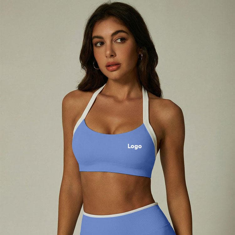 90 Nylon 10 Spandex Block Color Sports Bra Private Label White Binding Seamless Yoga Bra