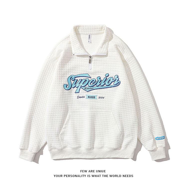 High Quality Men Sports Sweater Loose American Half Zipper Sweater Female Couple Long Sleeved Sweater