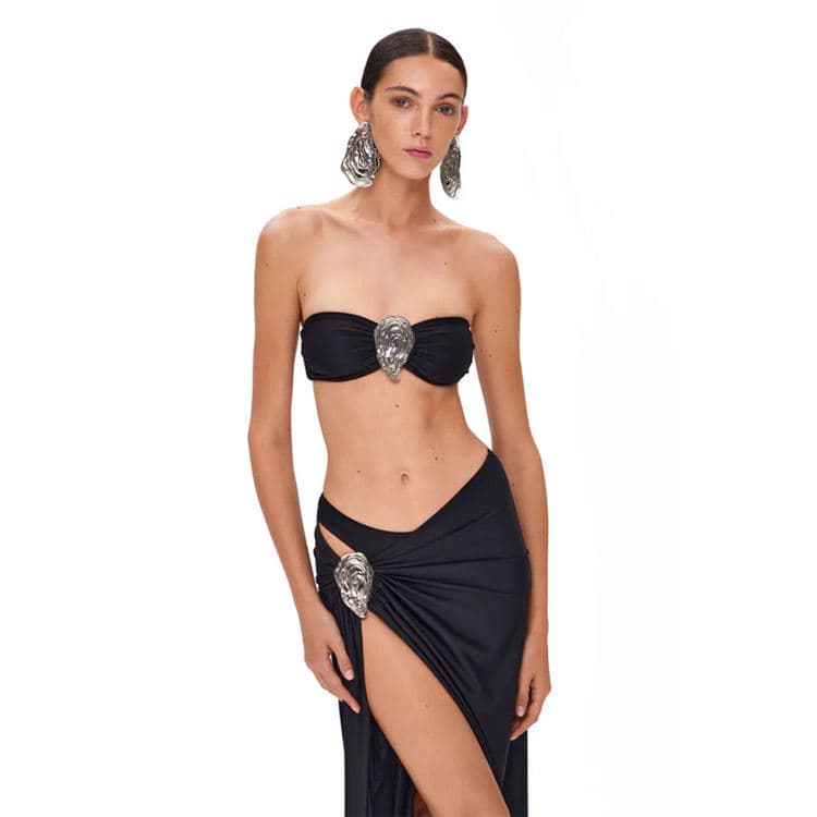 Wholesale Sexy Tube Top Bikini Three Piece Solid Color Sexy Swimwear for Women