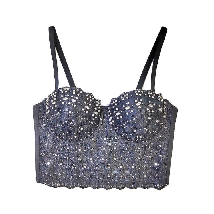 Lace Camisole Hot Girl Diamond Beaded Top Short Sexy Belly Dance Tight Shaping Corset