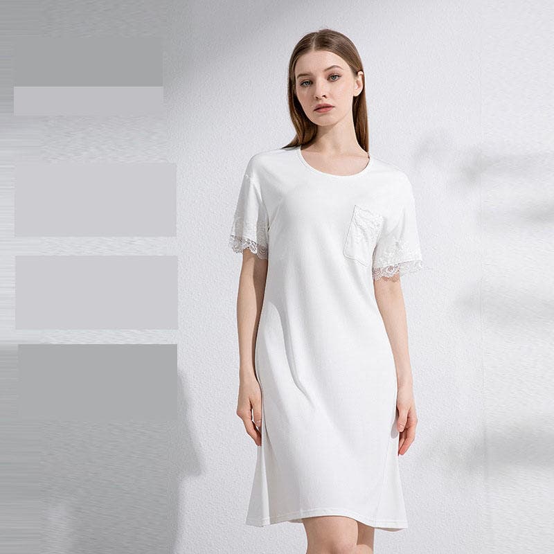 Lace Solid Color Nightdress Custom logo Modal Home Clothes Wholesale Soft Short Sleeved Pajamas Factory Directly