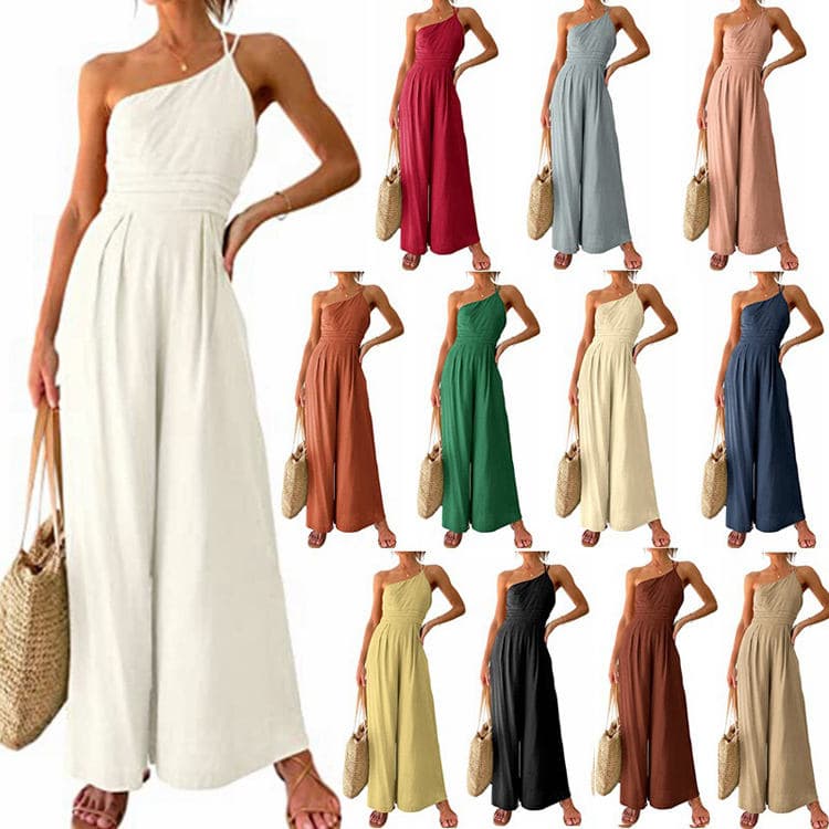 2023 Explosive Solid Color Belt Pleated High Waist Casual Wide-legged One Piece Pants