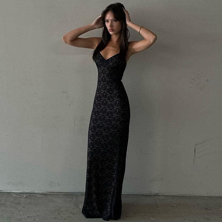 Fashion 2023 Elegant Women Dresses Sexy Hollow Out Halter Bodycon Dress Deep v Neck Backless Dress for Women Lace