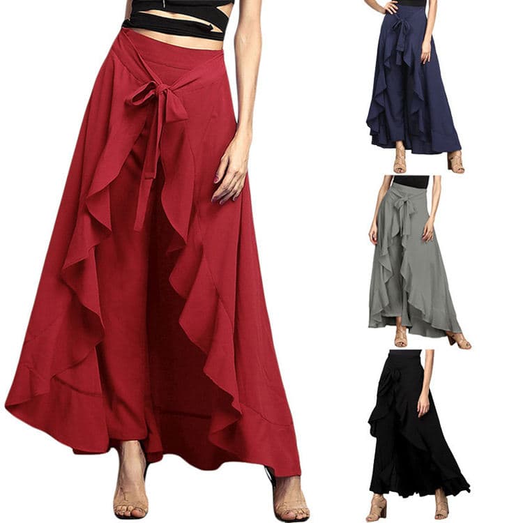 New Plus Size High Waist Wide Leg Pants Autumn High Waist Pants Chiffon Pants