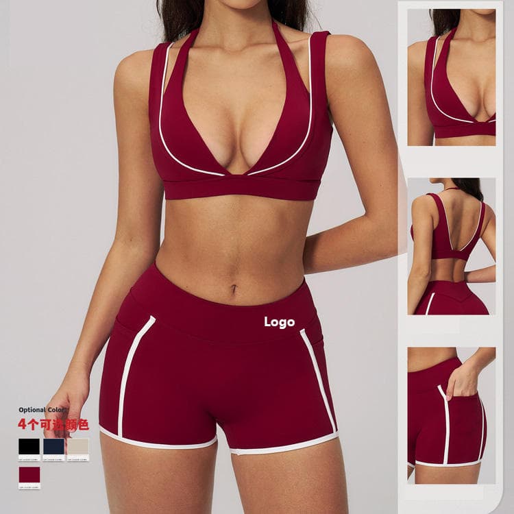 78 Nylon 22 Spandex Fashion 2 in 1 Sports Running Set White Binding Bra and Shorts Women 2 Piece Yoga Sets