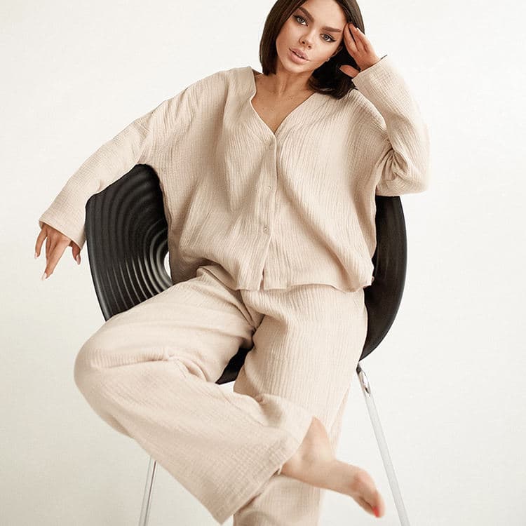 2023 Autumn Fashion Shirt Pajamas Cotton Loose Pajamas Two Piece Home Clothes Wholesale