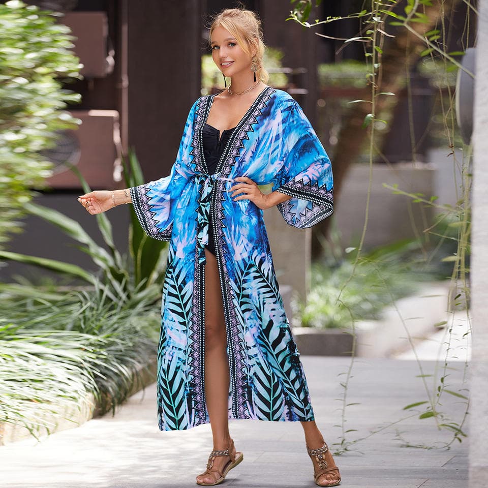 2022 Cotton Material New Printed Cardigan Beach Vacation Bikini Blouse