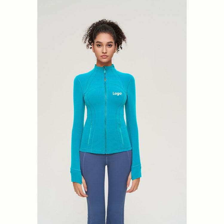 80 Nylon 20 Spandex Compression Running Long Sleeve Full Zipper Yoga Jacket with Pockets