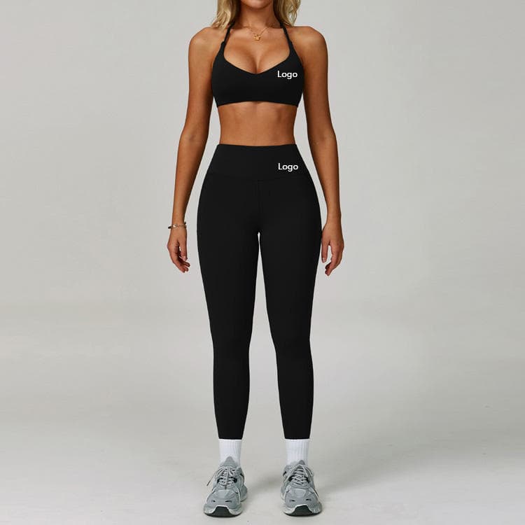 High Quality Nude Feeling Quick Drying Plain Color Cross Back Bra and Legging Yoga Sets