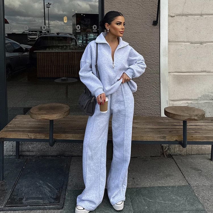 Wenshuo Collared Loose Top Wholesale Drawstring Straight Trousers Custom logo Solid Color Tracksuit Factory Direct