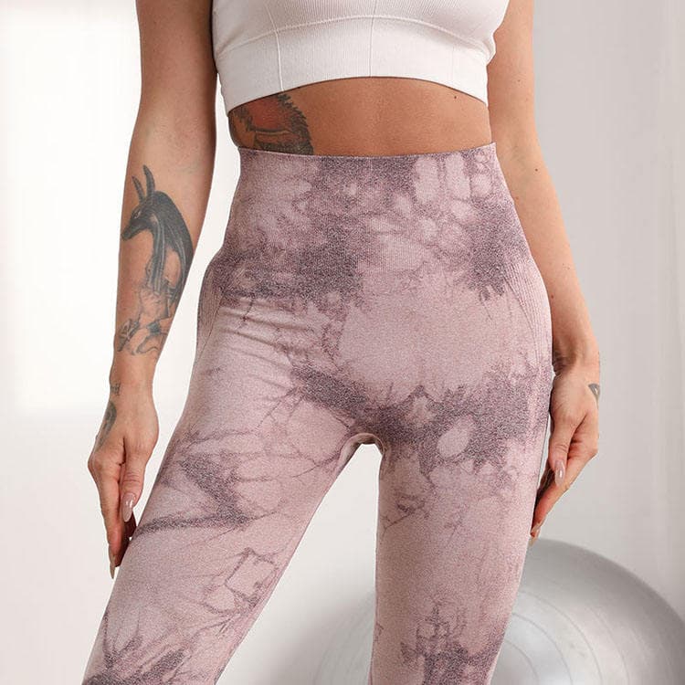 Hot Selling Tie Dye Peach Butt Sports Tight Butt Lifting Tummy Control Pants High Waist Yoga Pants