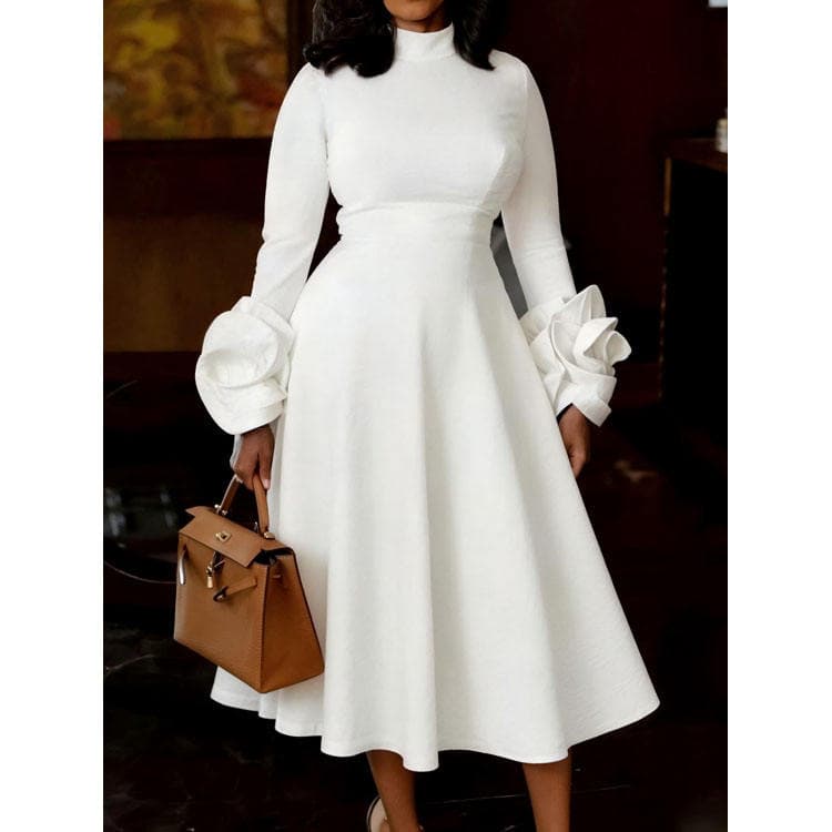 Wenshuo Floral Long Sleeve Dress Wholesale Solid Color Dress Custom logo Casual A Line Dress Private Label