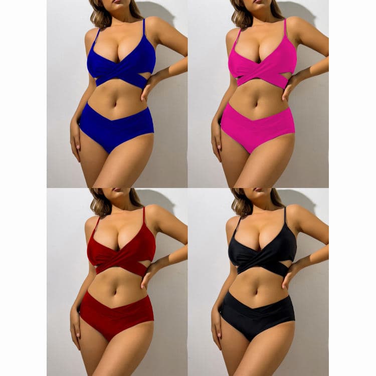 2025 Simple Push up Durable Swimsuit Set Solid Color Sexy Low Waist 2 Piece Bikini