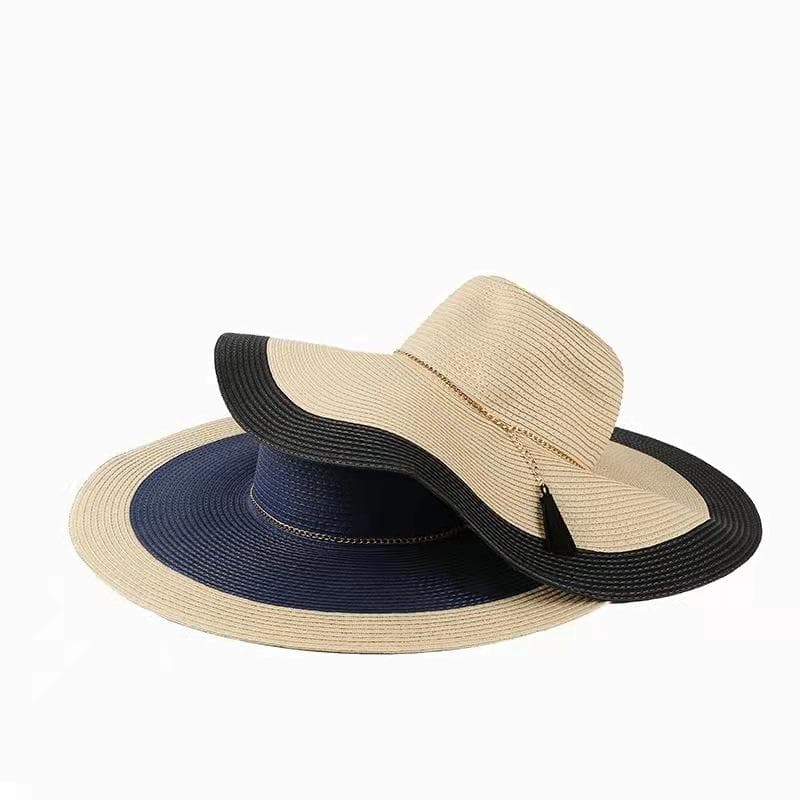 Oversize Sun Hat Color Matching Women Seaside Foldable Sunscreen Straw Hat
