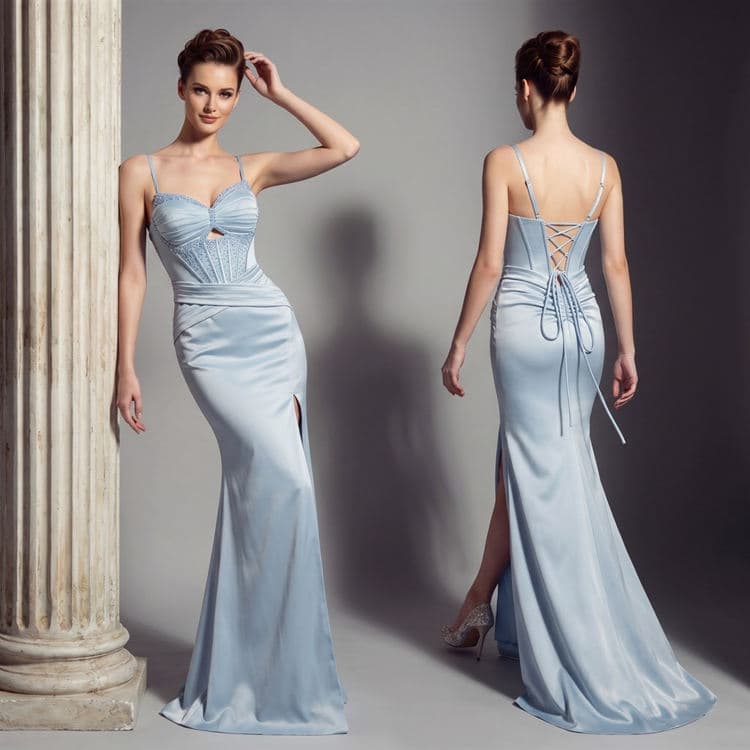 Wenshuo Ribbon Fishtail Dress Wholesale Elegant Split Evening Dress Custom logo High Quality slip Dress Factory Directly
