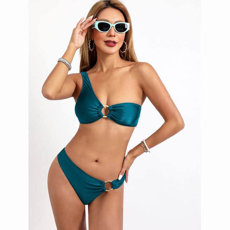 Glitter Fabric Sexy Solid Color 2024 New 2 Piece Bikini Customized Swimsuit Young Girls Luxury Backless Beach Bather